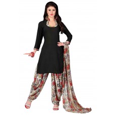 Triveni Stylish Black Colored Printed Polyester Salwar Kameez